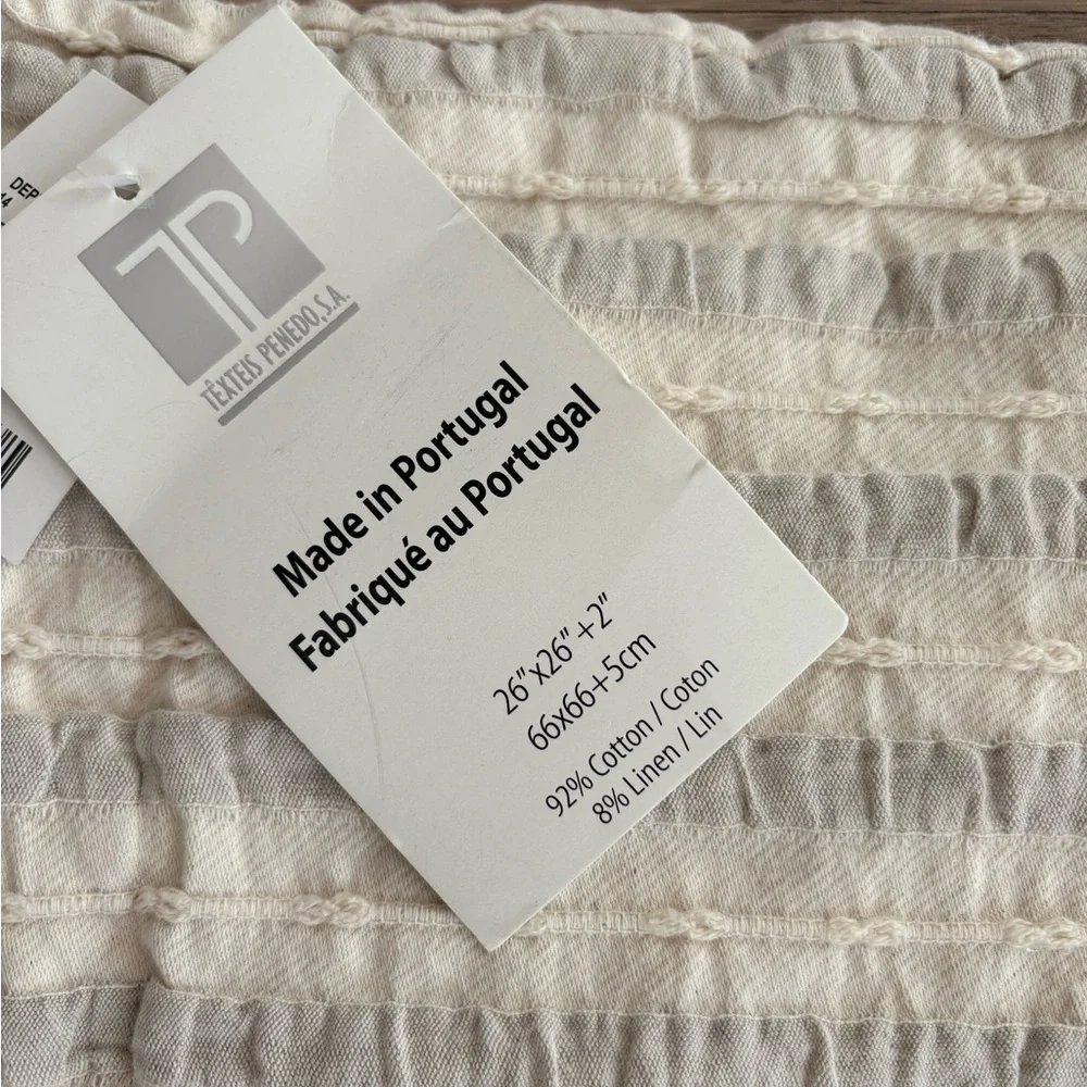Texteis Penedo - 2 Large Linen Cotton Blend Matching Pillow Case‎ - Cream & Gray